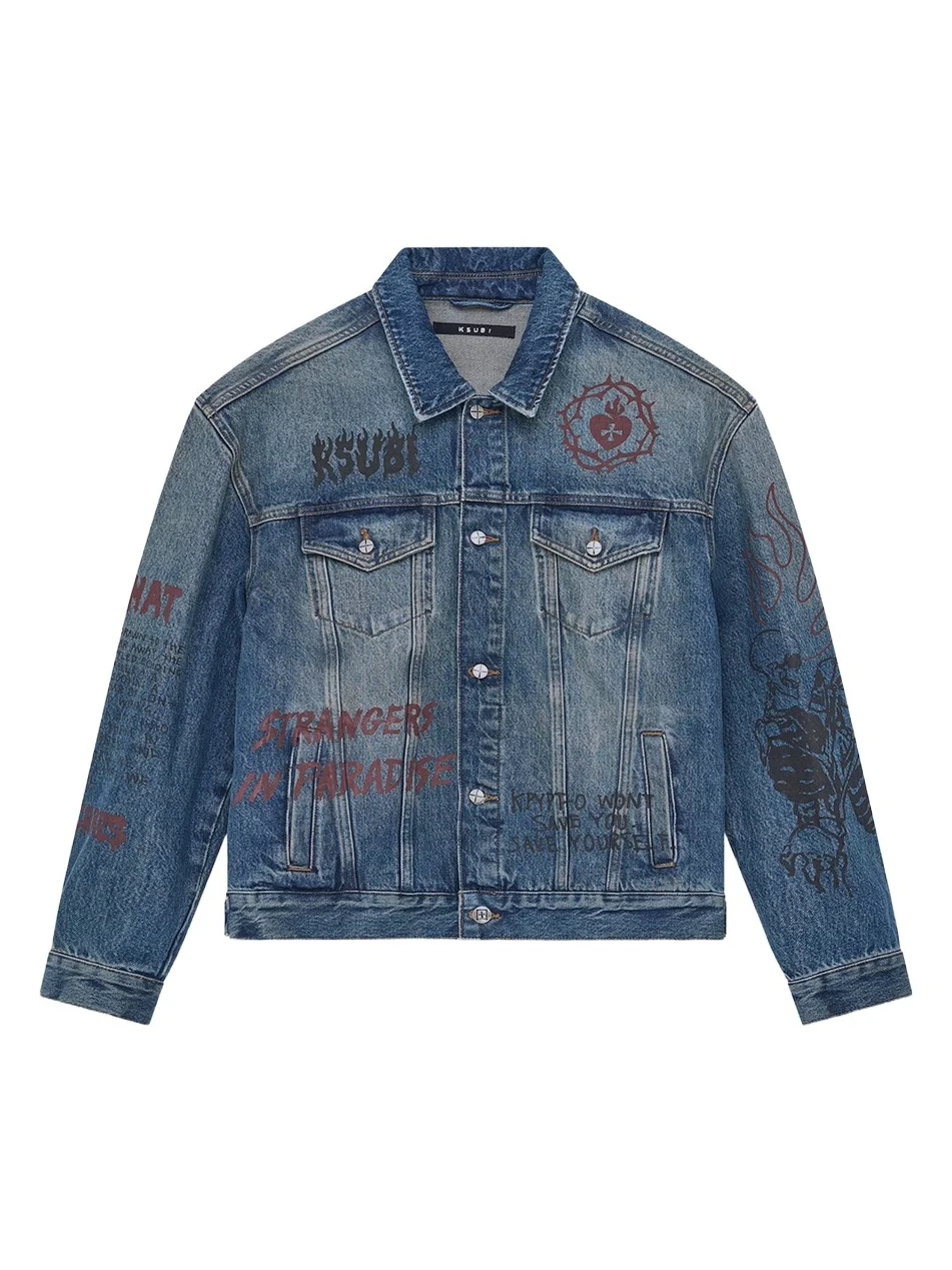 Ksubi Men's Graphic Cotton Denim Trucker Jacket