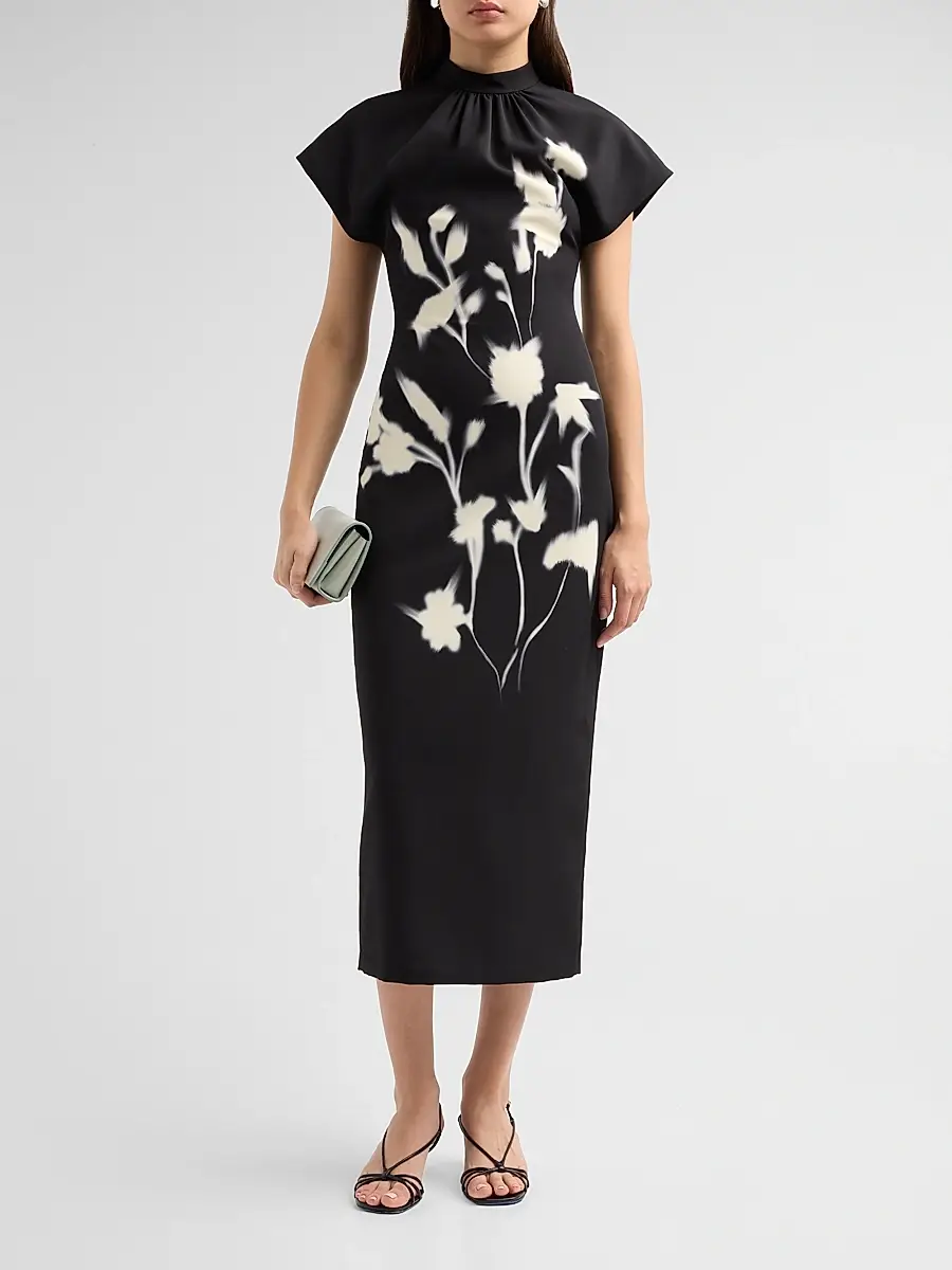 Lela Rose Women's Stella Floral Crepe Midi-Dress | Thumbnail 2 Lela Rose Women's Stella Floral Crepe Midi-Dress | Thumbnail 2