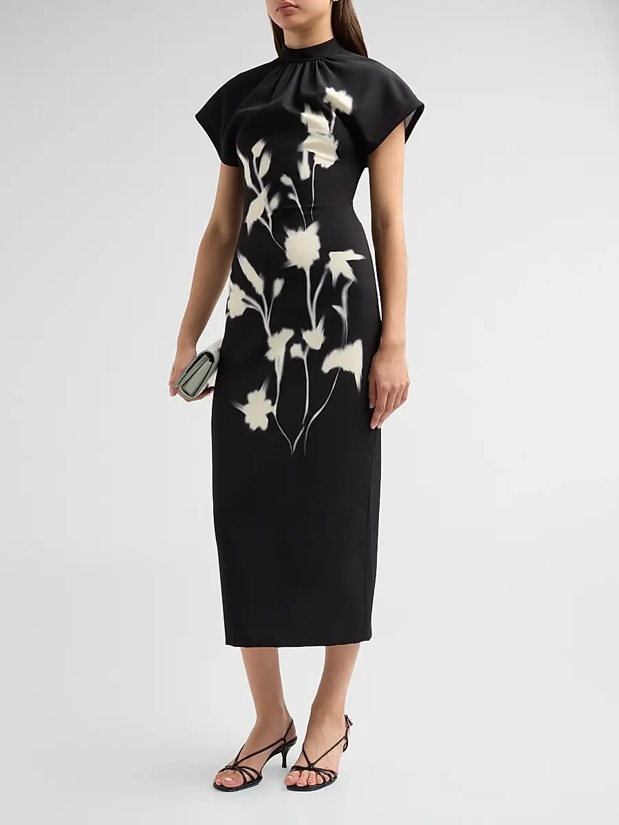 Lela Rose Women's Stella Floral Crepe Midi-Dress | Thumbnail 4 Lela Rose Women's Stella Floral Crepe Midi-Dress | Thumbnail 4