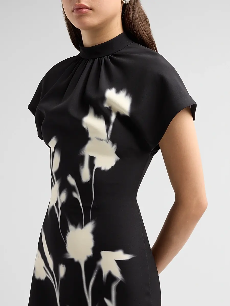 Lela Rose Women's Stella Floral Crepe Midi-Dress | Thumbnail 5 Lela Rose Women's Stella Floral Crepe Midi-Dress | Thumbnail 5