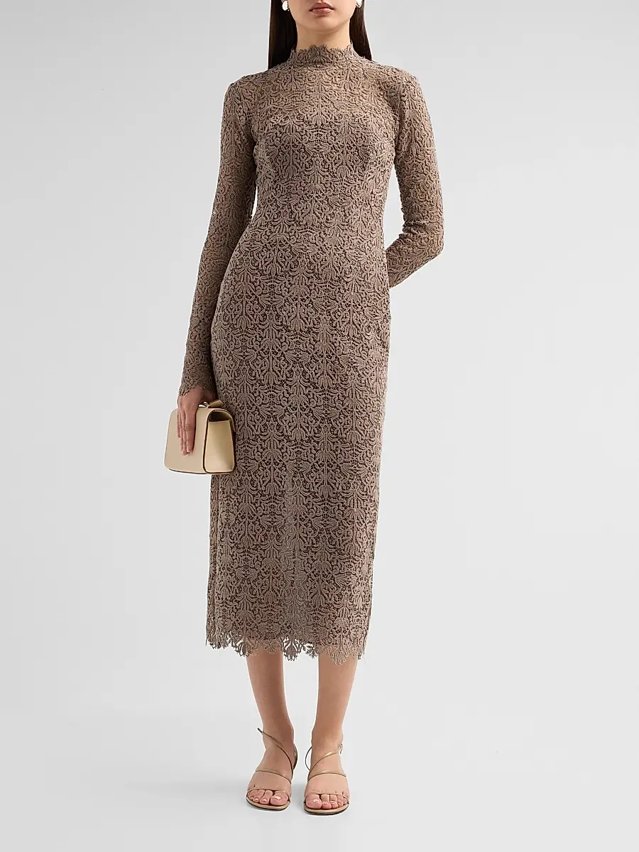 Lela Rose Women's Chenille Lace Long-Sleeve Midi-Dress | Thumbnail 2