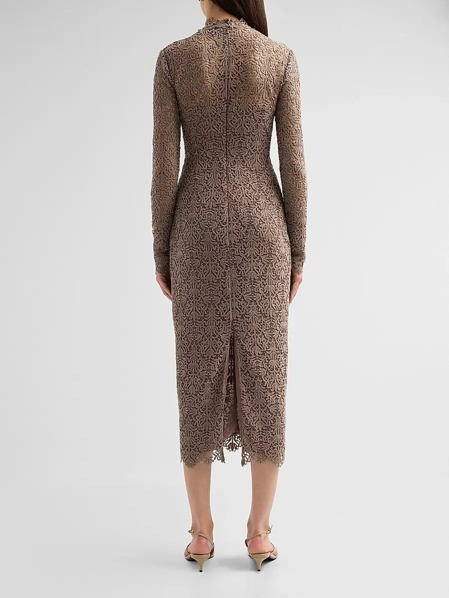Lela Rose Women's Chenille Lace Long-Sleeve Midi-Dress | Thumbnail 3