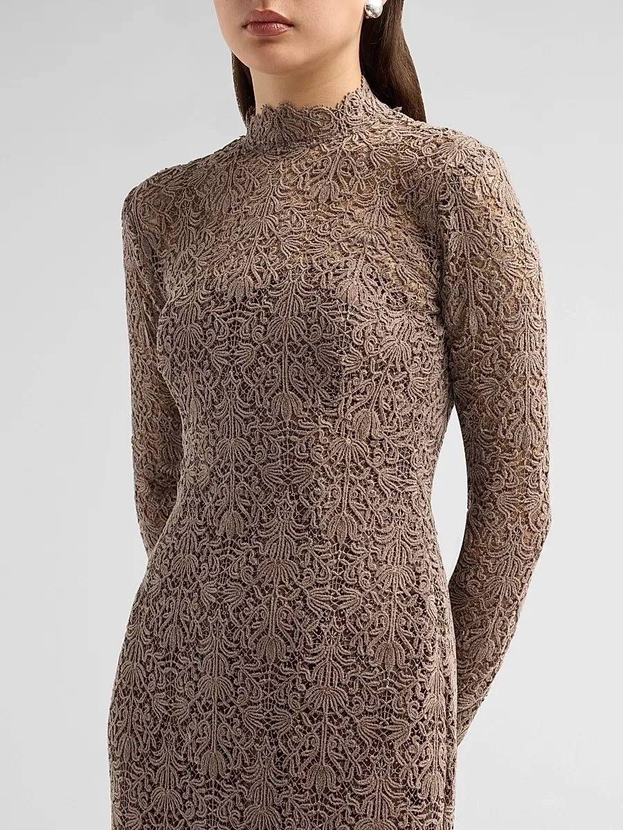 Lela Rose Women's Chenille Lace Long-Sleeve Midi-Dress | Thumbnail 5