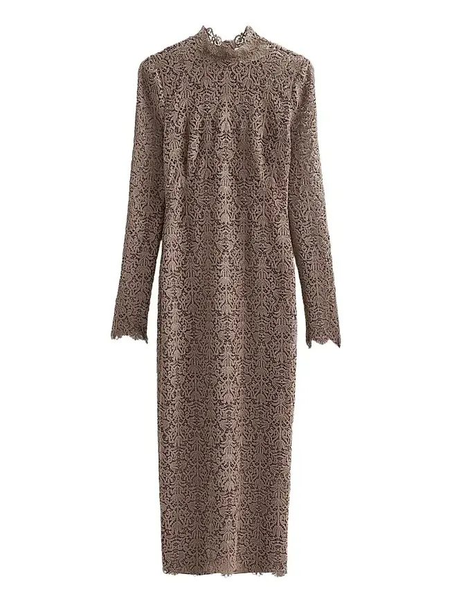Women's Chenille Lace Long-Sleeve Midi-Dress Women's Chenille Lace Long-Sleeve Midi-Dress