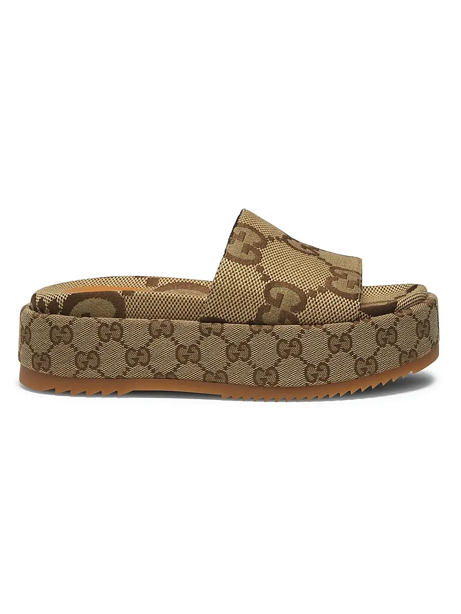 Gucci Women's Angelina Maxi GG Slide Sandals - Camel Ebony | Image 1 Gucci Women's Angelina Maxi GG Slide Sandals - Camel Ebony | Image 1