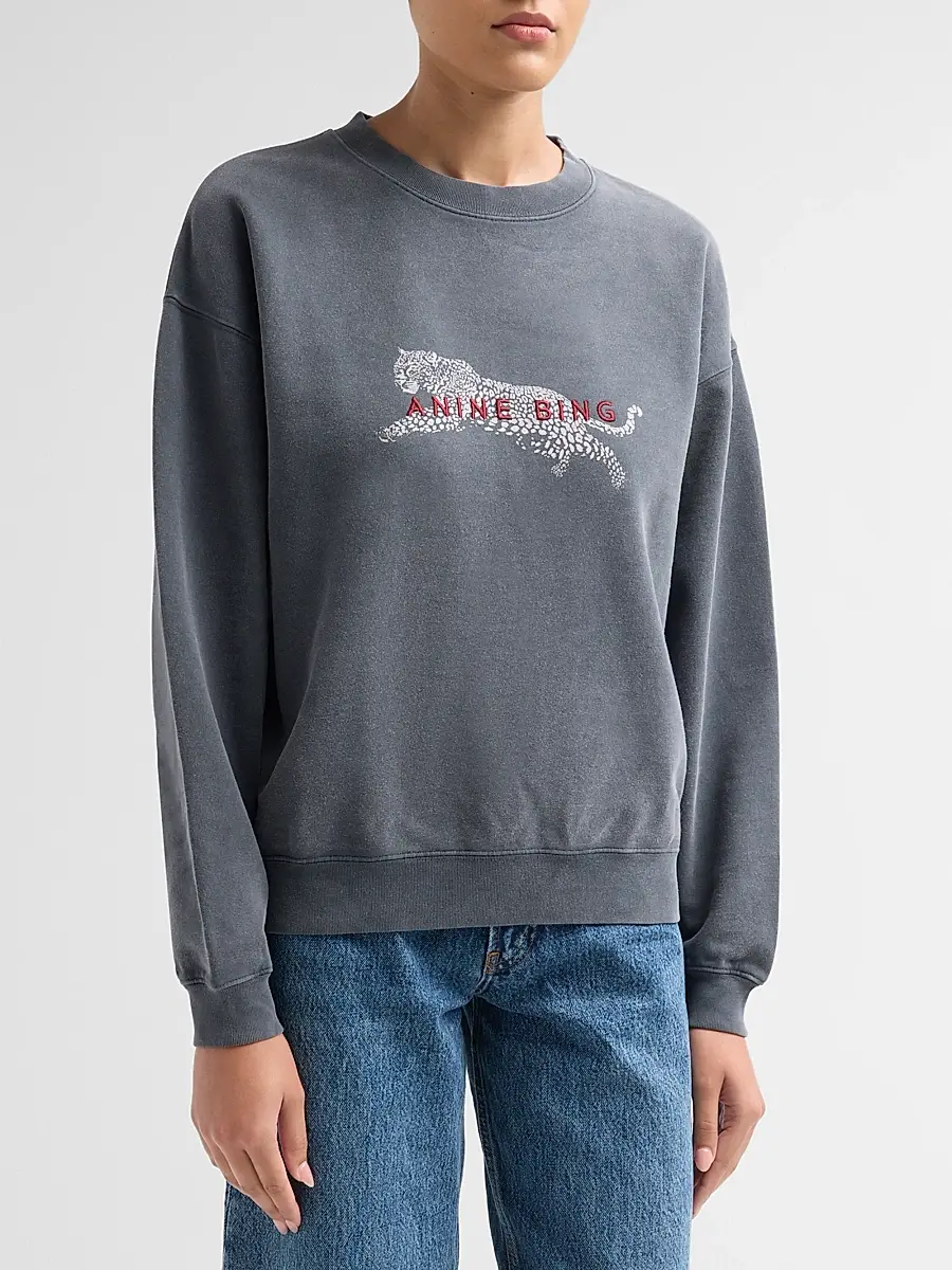 Anine Bing Women's Spencer Leopard French-Terry Crewneck Sweatshirt | Thumbnail 4 Anine Bing Women's Spencer Leopard French-Terry Crewneck Sweatshirt | Thumbnail 4