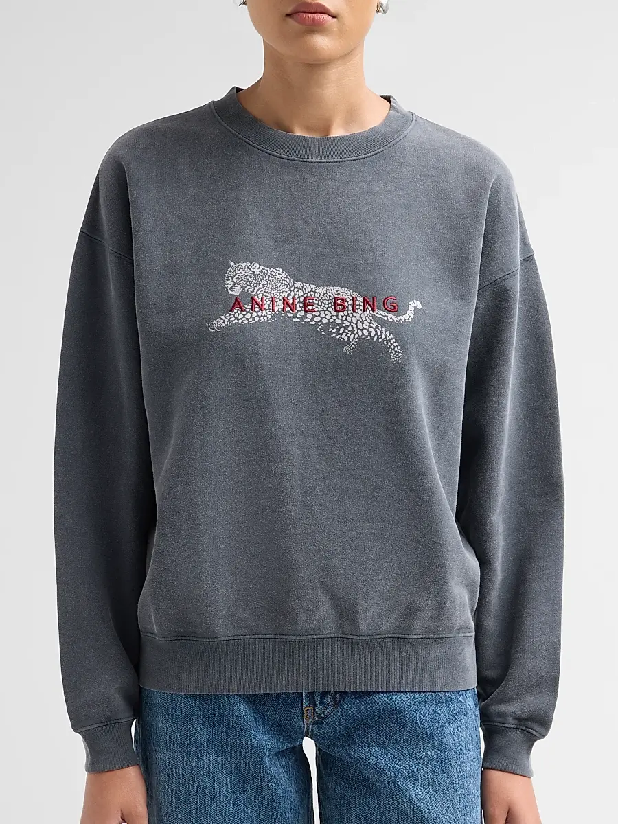 Anine Bing Women's Spencer Leopard French-Terry Crewneck Sweatshirt | Thumbnail 5 Anine Bing Women's Spencer Leopard French-Terry Crewneck Sweatshirt | Thumbnail 5