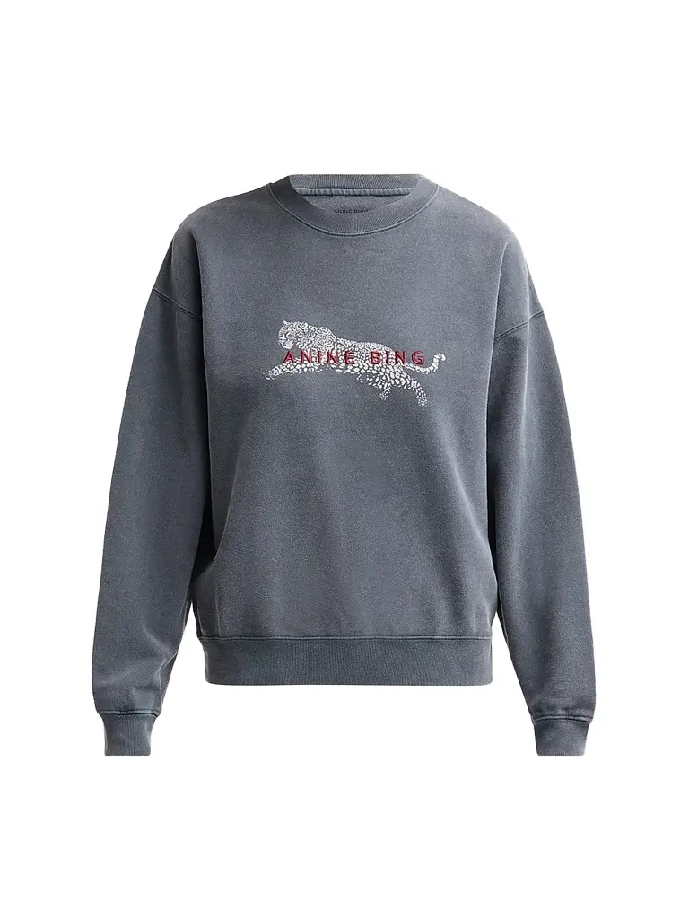 Anine Bing Women's Spencer Leopard French-Terry Crewneck Sweatshirt - Black - Size XS | Image 1 Anine Bing Women's Spencer Leopard French-Terry Crewneck Sweatshirt - Black - Size XS | Image 1