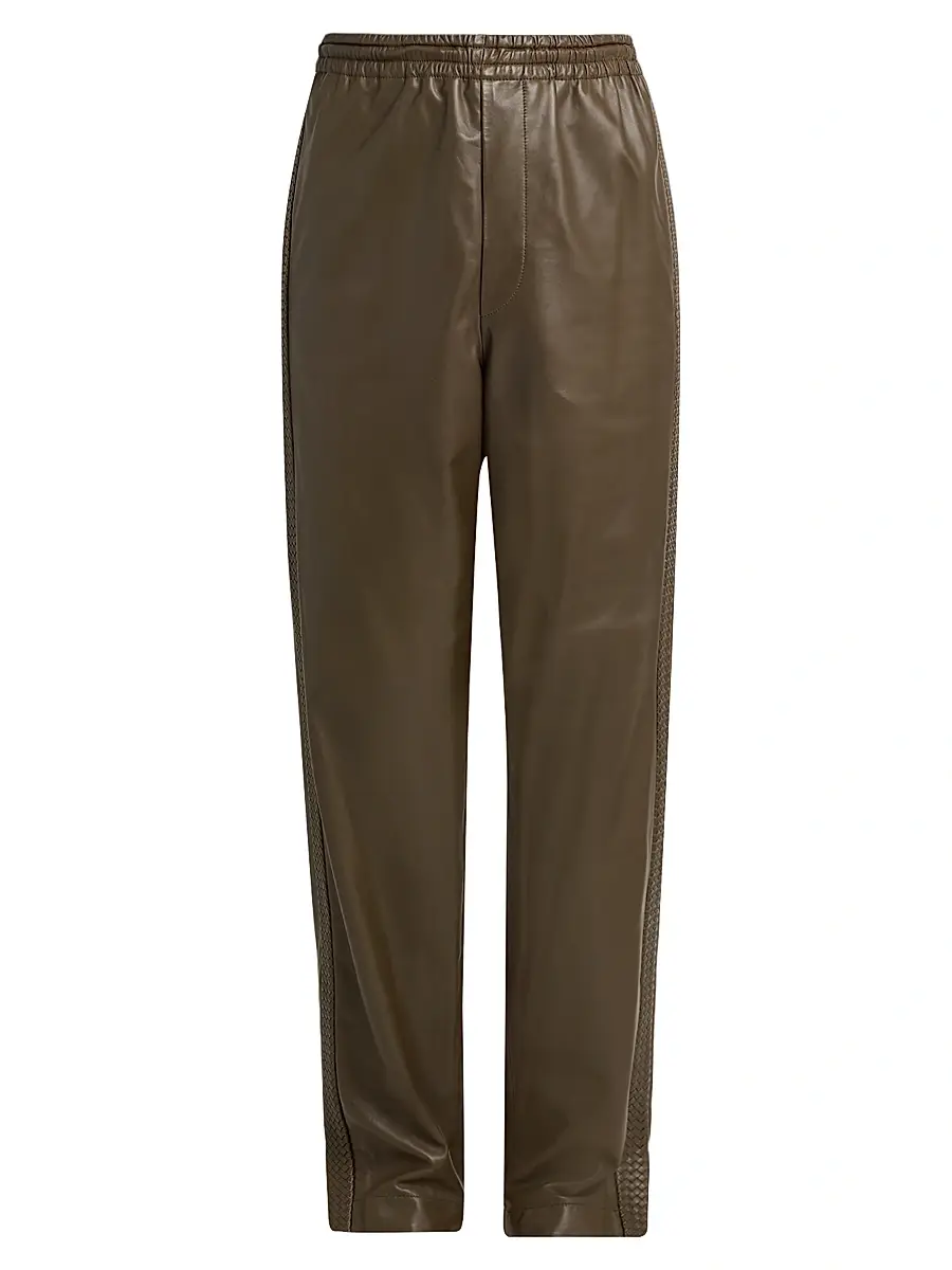 Bottega Veneta Men's Wide-Leg Leather Trousers - Wader Green | Image 1 Bottega Veneta Men's Wide-Leg Leather Trousers - Wader Green | Image 1
