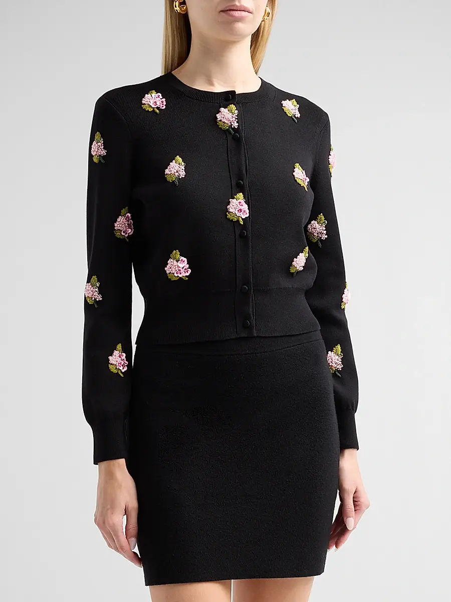 Carolina Herrera Women's Floral-Embroidered Silk-Cotton Cardigan | Thumbnail 4 Carolina Herrera Women's Floral-Embroidered Silk-Cotton Cardigan | Thumbnail 4