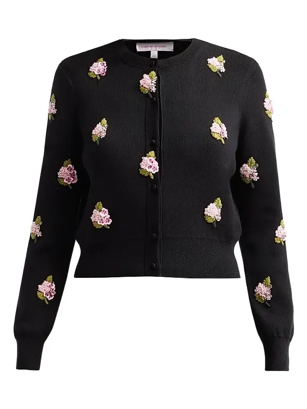 Women's Floral-Embroidered Silk-Cotton Cardigan