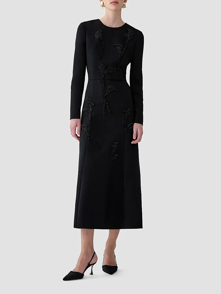 Carolina Herrera Women's Sequined Floral A-Line Midi Dress | Thumbnail 2 Carolina Herrera Women's Sequined Floral A-Line Midi Dress | Thumbnail 2