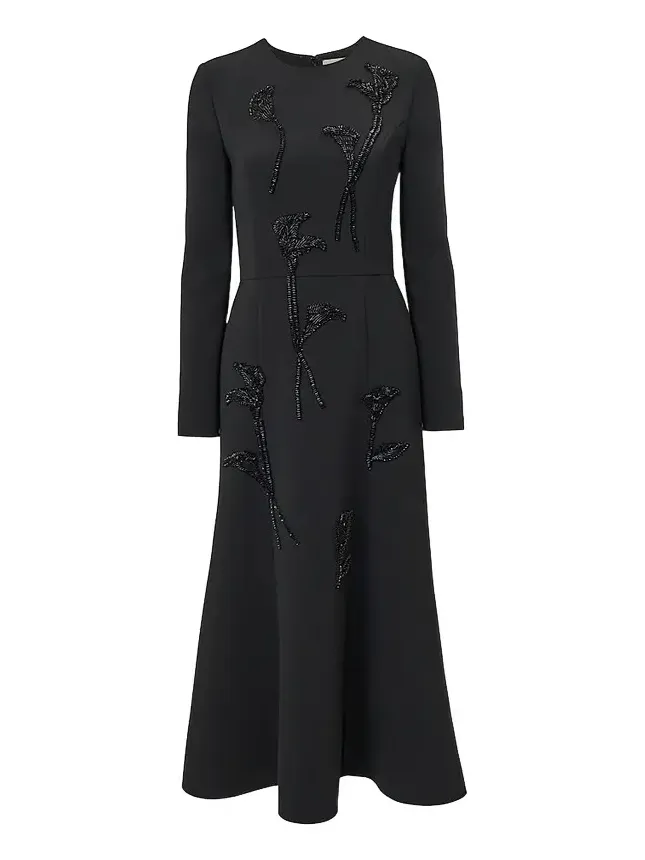 Carolina Herrera Women's Sequined Floral A-Line Midi Dress