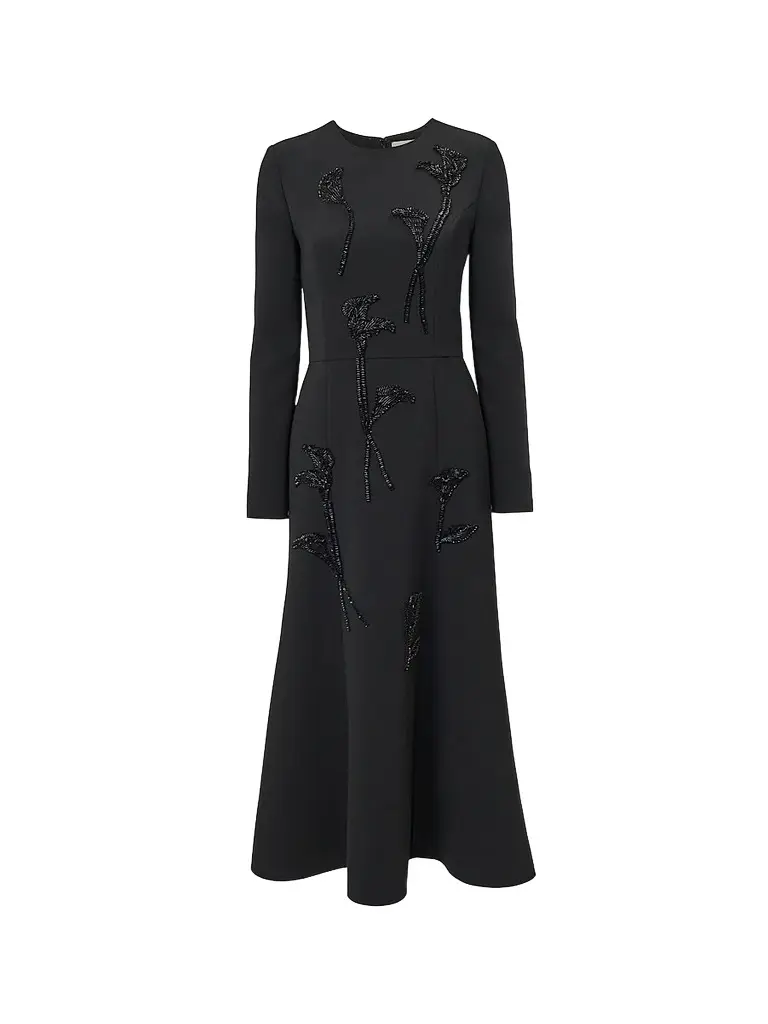 Carolina Herrera Women's Sequined Floral A-Line Midi Dress - Black | Image 1 Carolina Herrera Women's Sequined Floral A-Line Midi Dress - Black | Image 1