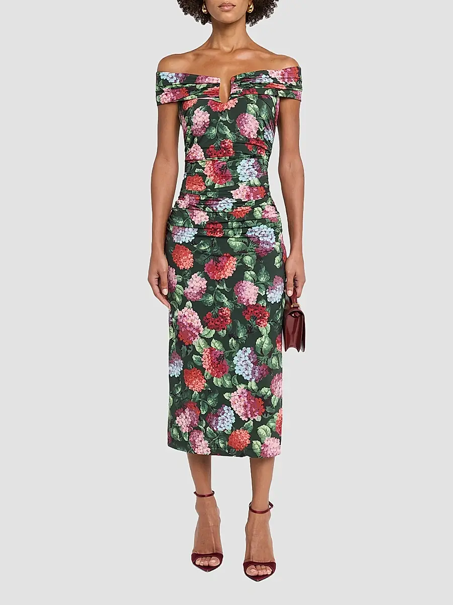 Carolina Herrera Women's Floral Off-the-Shoulder Ruched Midi Dress | Thumbnail 2
