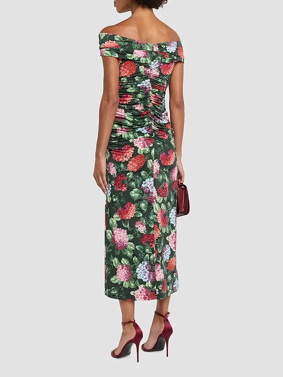 Carolina Herrera Women's Floral Off-the-Shoulder Ruched Midi Dress | Thumbnail 3