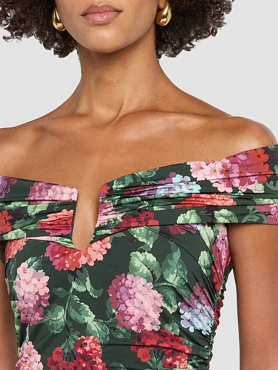 Carolina Herrera Women's Floral Off-the-Shoulder Ruched Midi Dress | Thumbnail 5