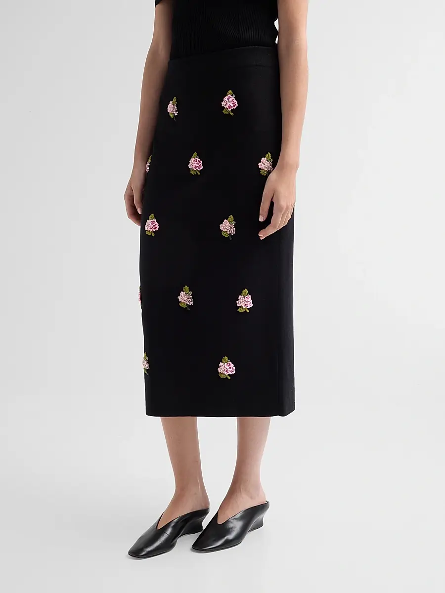 Carolina Herrera Women's Floral-Beaded Silk-Cotton Pencil Skirt | Thumbnail 4