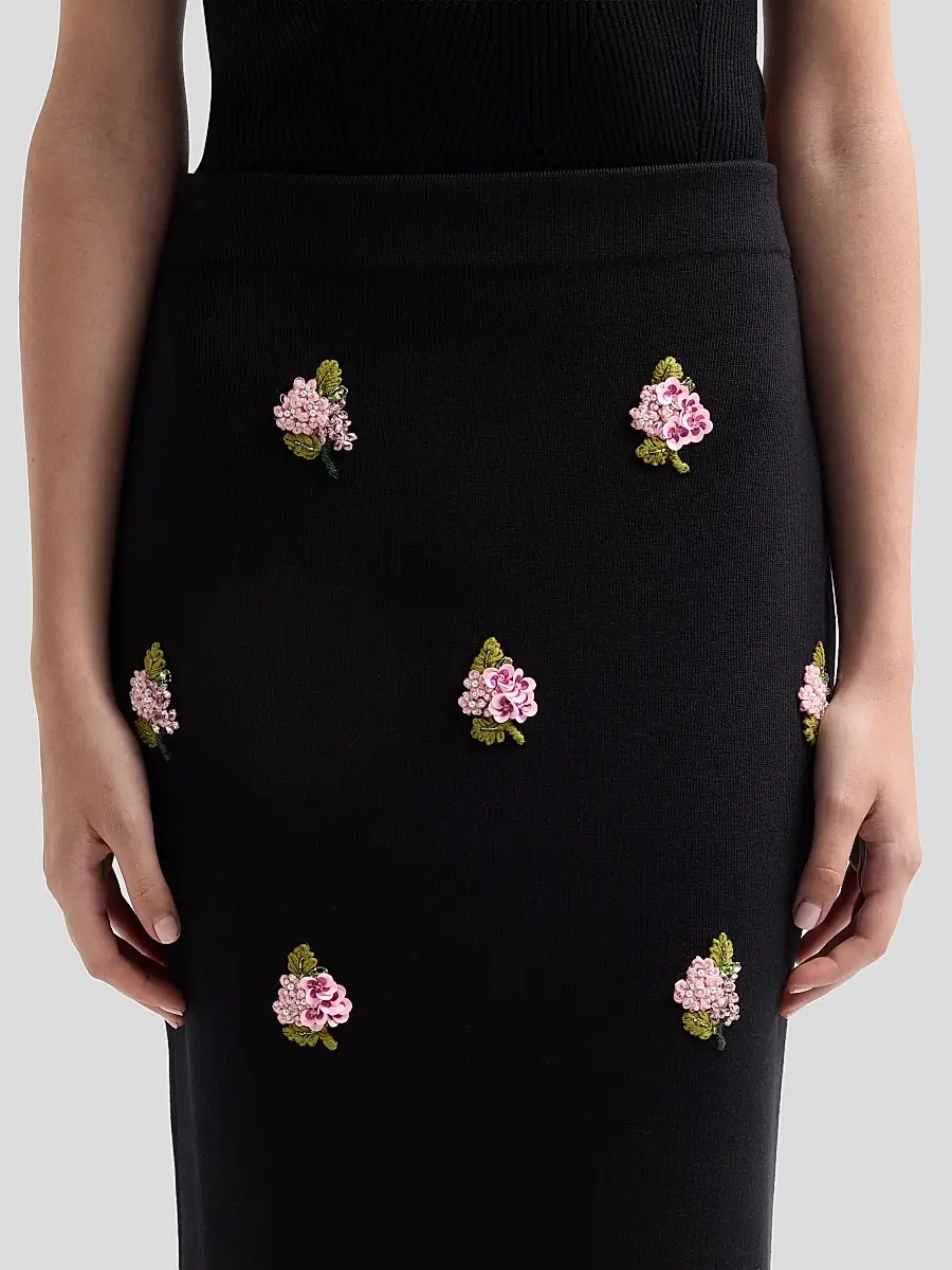 Carolina Herrera Women's Floral-Beaded Silk-Cotton Pencil Skirt | Thumbnail 5
