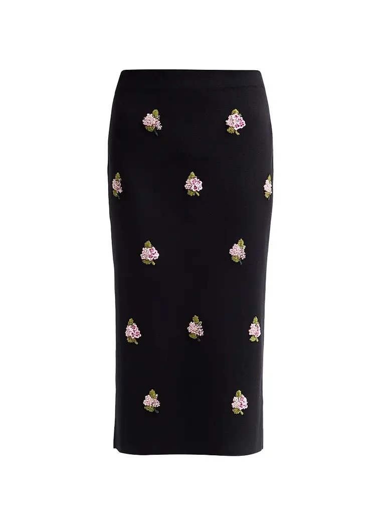 Carolina Herrera Women's Floral-Beaded Silk-Cotton Pencil Skirt - Black Multi | Image 1 Carolina Herrera Women's Floral-Beaded Silk-Cotton Pencil Skirt - Black Multi | Image 1