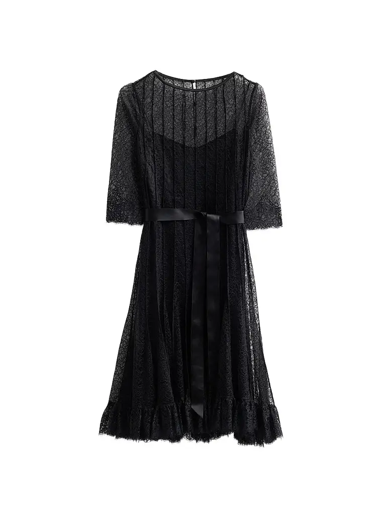 Teri Jon by Rickie Freeman Women's Pintuck Lace Cocktail Dress - Black | Image 1 Teri Jon by Rickie Freeman Women's Pintuck Lace Cocktail Dress - Black | Image 1