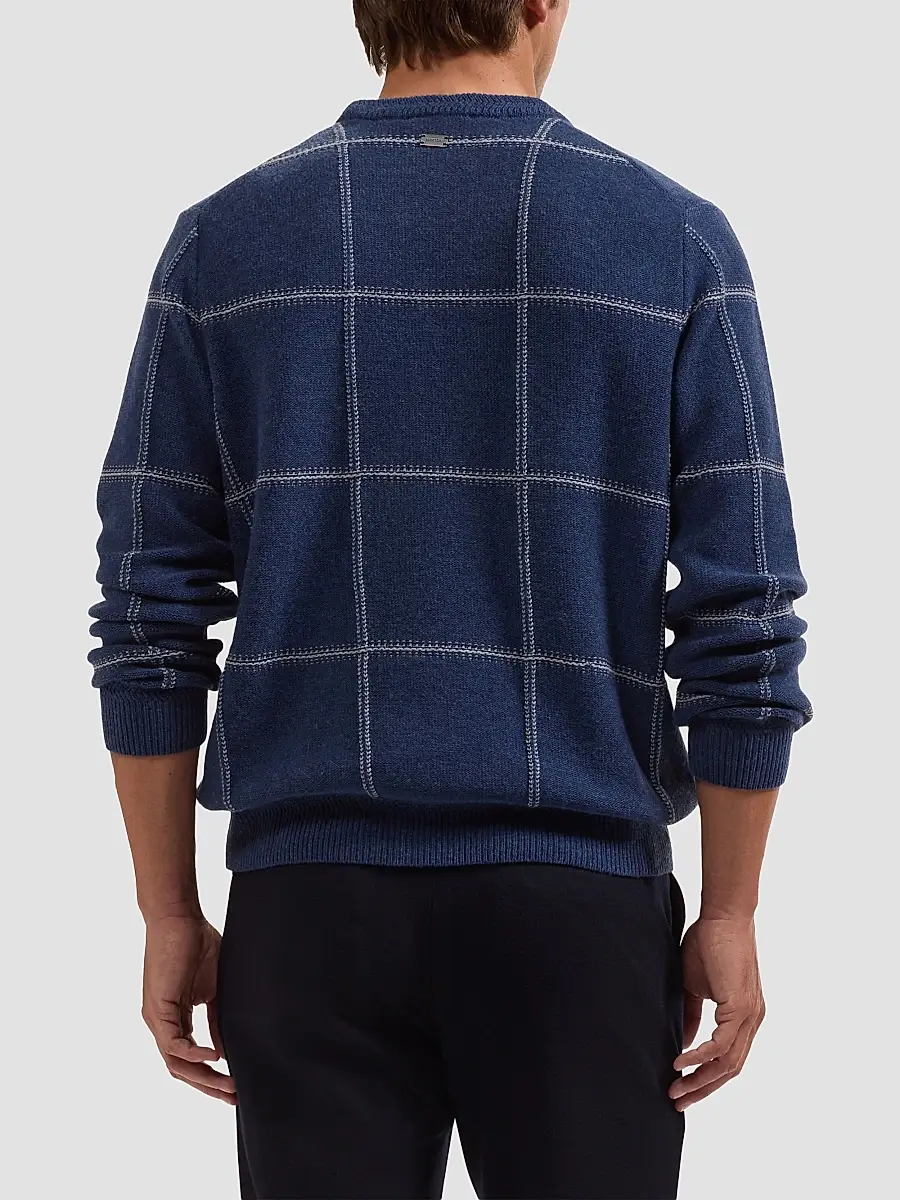 Bugatchi Men's Plaid Wool-Cotton Crewneck Sweater | Thumbnail 3