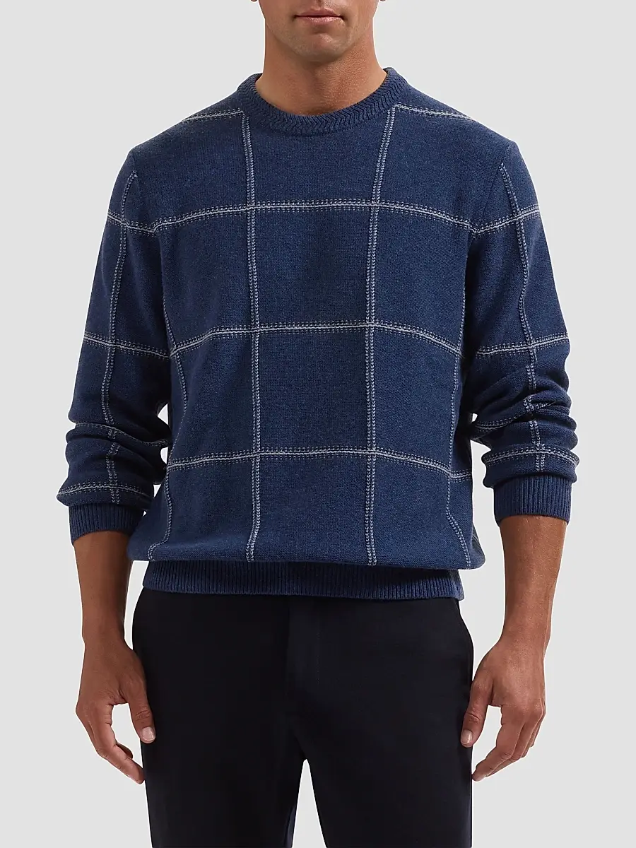 Bugatchi Men's Plaid Wool-Cotton Crewneck Sweater | Thumbnail 4