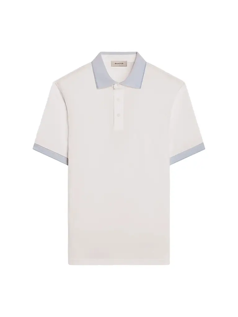 Bugatchi Men's Contrast Collar Cotton Polo Shirt - Chalk | Image 1 Bugatchi Men's Contrast Collar Cotton Polo Shirt - Chalk | Image 1