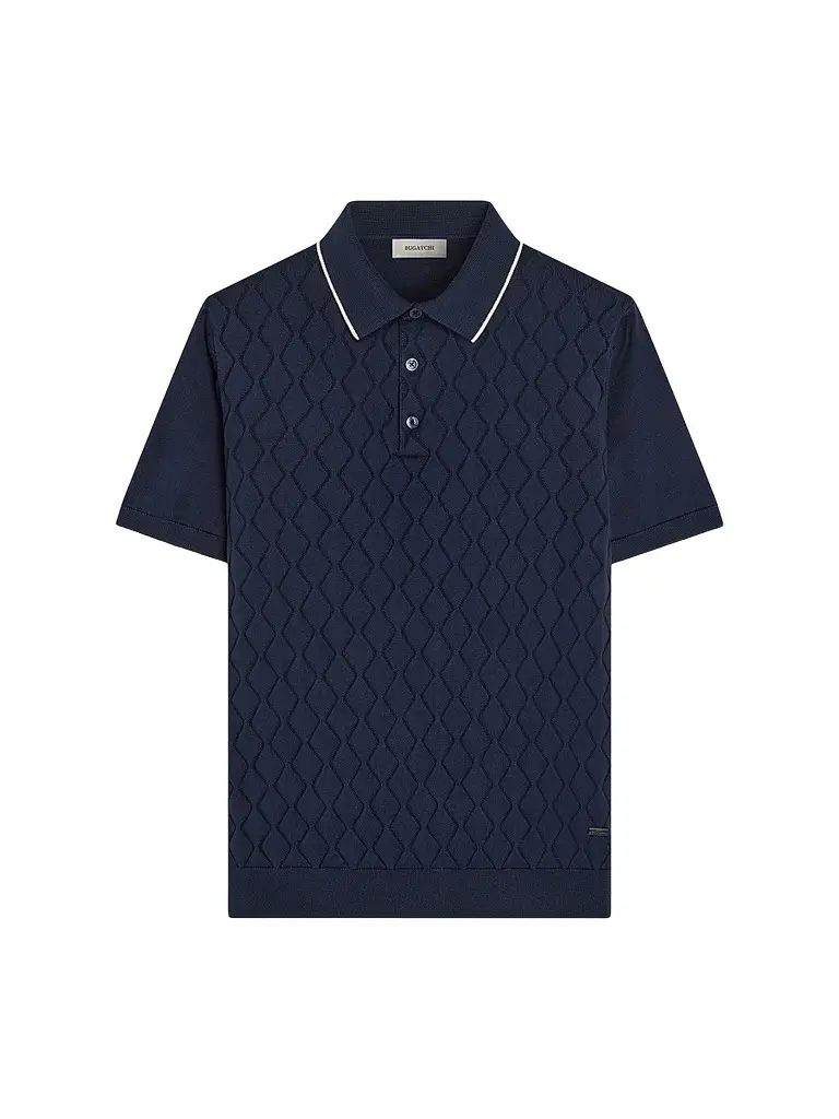 Bugatchi Men's Argyle-Stitched Polo Sweater - Navy | Image 1 Bugatchi Men's Argyle-Stitched Polo Sweater - Navy | Image 1