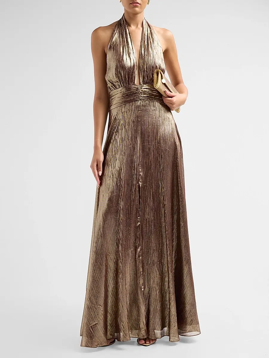 Ramy Brook Women's Aurora Metallic Halterneck Gown | Thumbnail 2 Ramy Brook Women's Aurora Metallic Halterneck Gown | Thumbnail 2