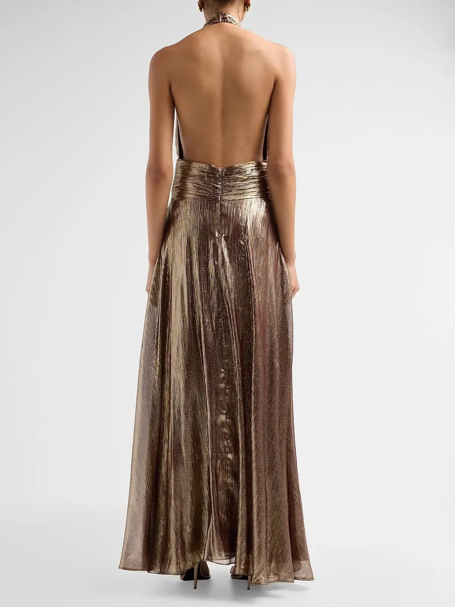 Ramy Brook Women's Aurora Metallic Halterneck Gown | Thumbnail 3 Ramy Brook Women's Aurora Metallic Halterneck Gown | Thumbnail 3