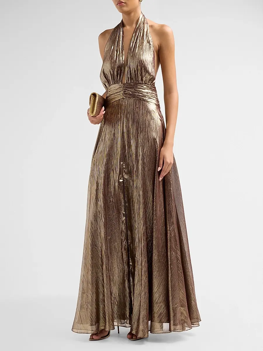 Ramy Brook Women's Aurora Metallic Halterneck Gown | Thumbnail 4 Ramy Brook Women's Aurora Metallic Halterneck Gown | Thumbnail 4