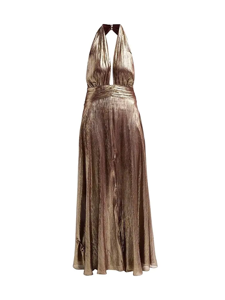 Ramy Brook Women's Aurora Metallic Halterneck Gown - Dark Gold Lame | Image 1 Ramy Brook Women's Aurora Metallic Halterneck Gown - Dark Gold Lame | Image 1