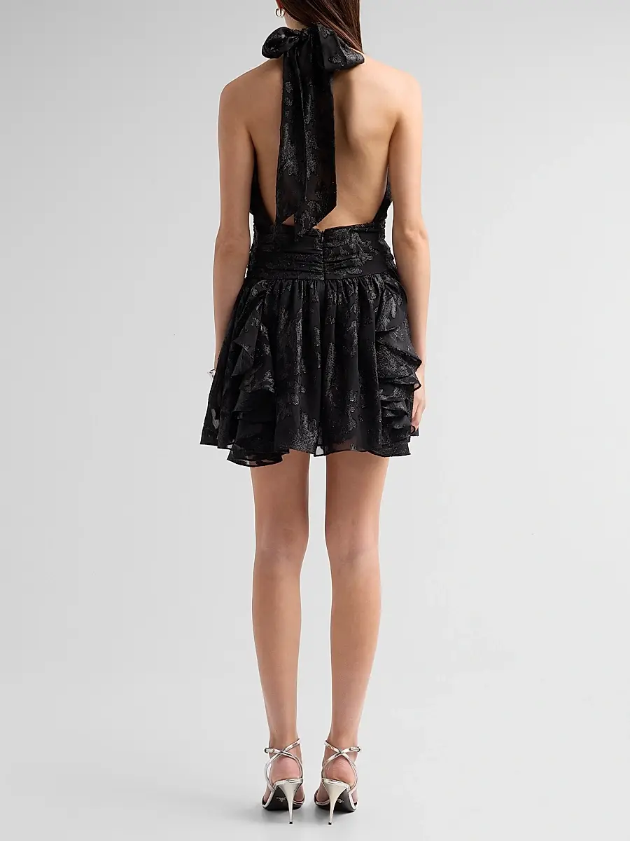 Ramy Brook Women's Olivia Flocked Halterneck Mini Dress | Thumbnail 3