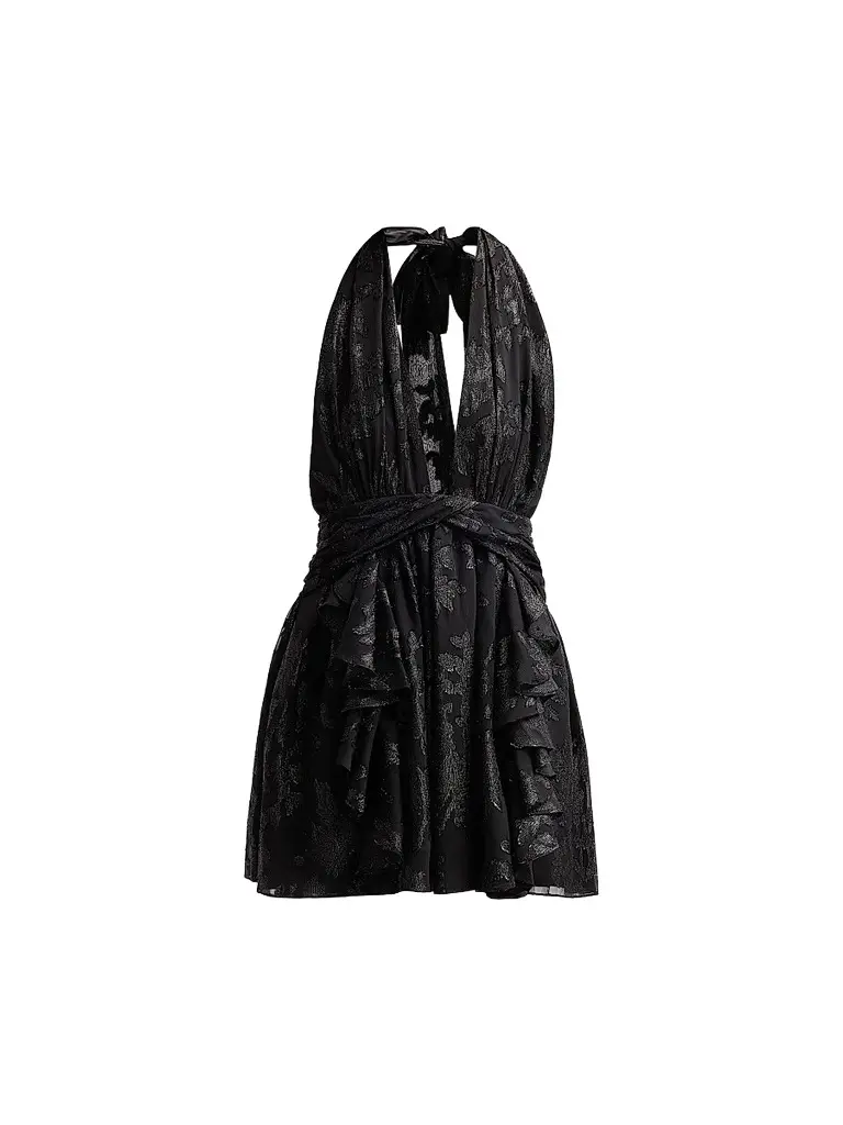 Ramy Brook Women's Olivia Flocked Halterneck Mini Dress - Black Jacquard | Image 1 Ramy Brook Women's Olivia Flocked Halterneck Mini Dress - Black Jacquard | Image 1