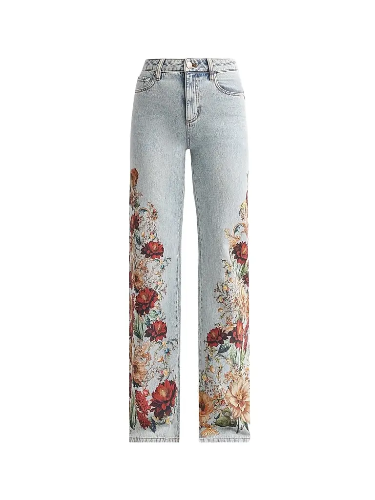 Alice + Olivia Women's Chic Floral High-Rise Jeans - Rockstar Blue Floral | Image 1 Alice + Olivia Women's Chic Floral High-Rise Jeans - Rockstar Blue Floral | Image 1