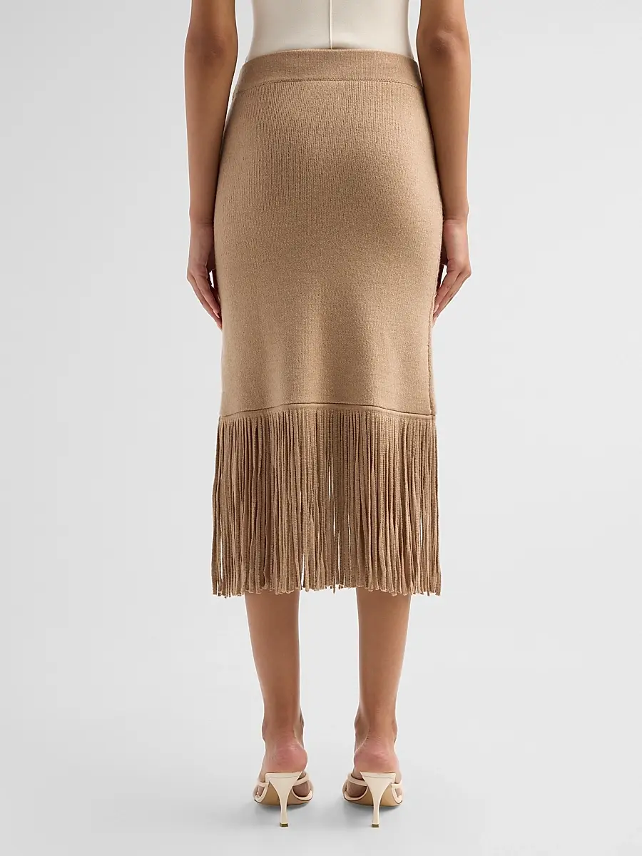 Cara Cara Women's Delphi Knit Fringe Merino Wool Midi Skirt | Thumbnail 3