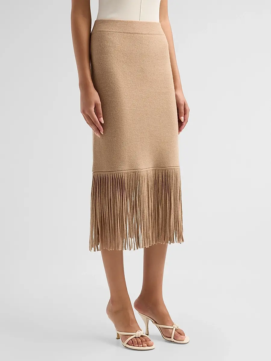 Cara Cara Women's Delphi Knit Fringe Merino Wool Midi Skirt | Thumbnail 4
