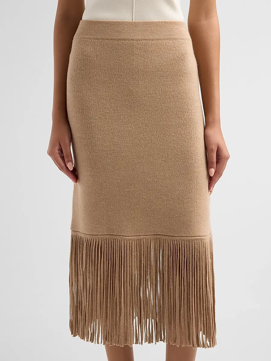 Cara Cara Women's Delphi Knit Fringe Merino Wool Midi Skirt | Thumbnail 5