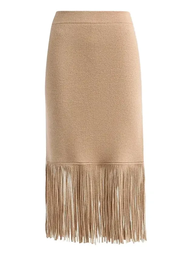 Women's Delphi Knit Fringe Merino Wool Midi Skirt