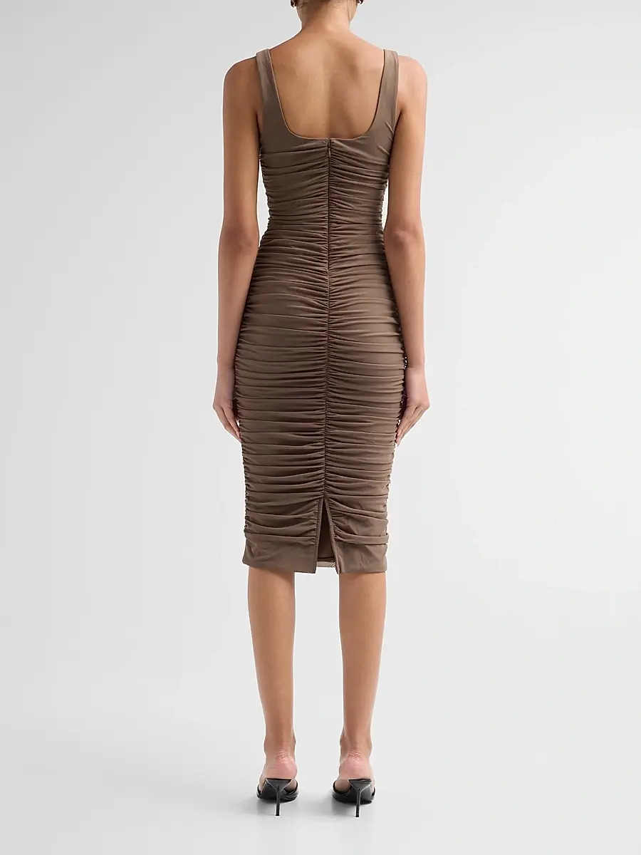L'Agence Women's Anya Shirred Midi Dress | Thumbnail 3 L'Agence Women's Anya Shirred Midi Dress | Thumbnail 3
