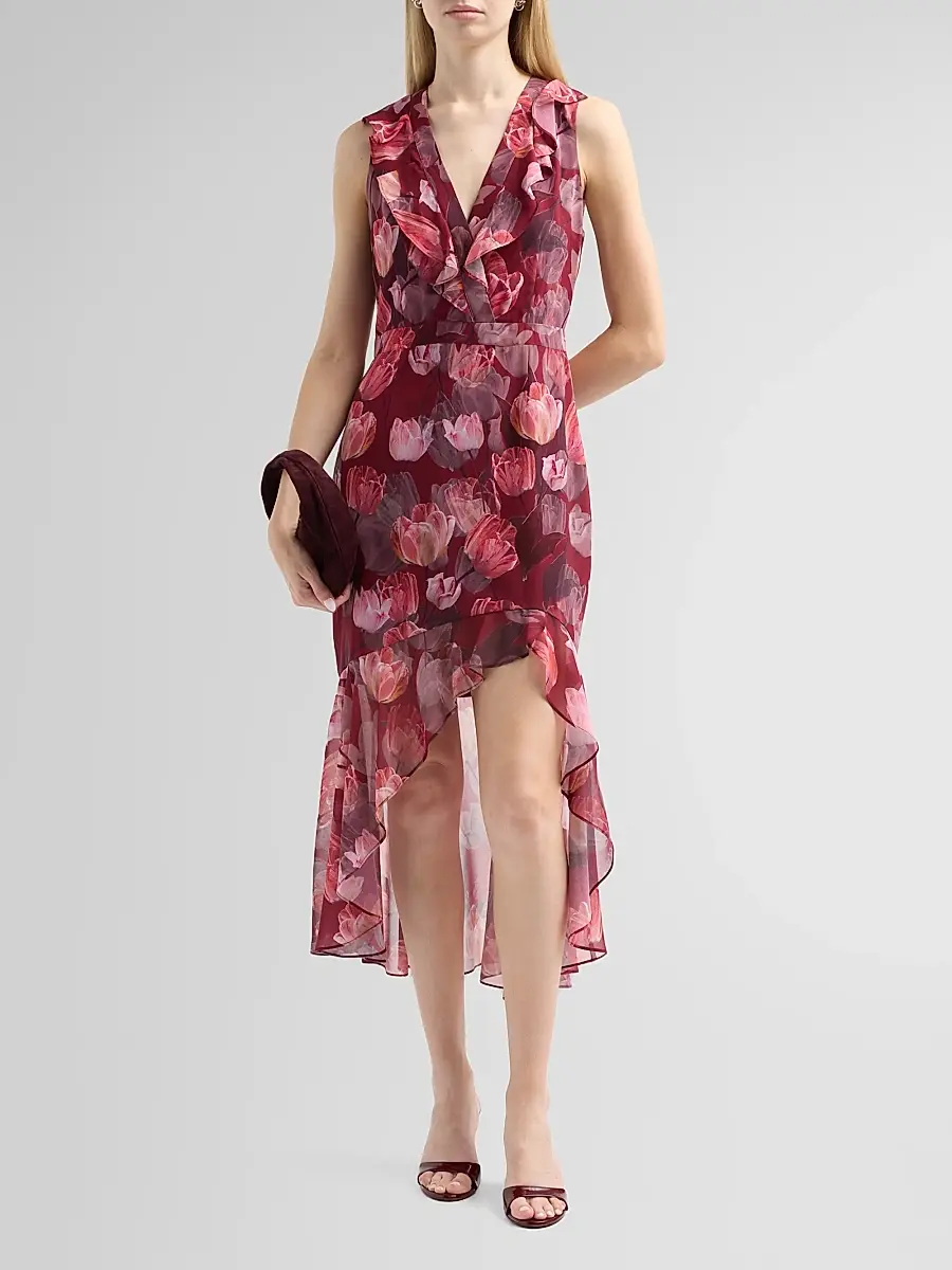 Milly Women's Nanci Ruffled Floral V-Neck Midi Dress | Thumbnail 2 Milly Women's Nanci Ruffled Floral V-Neck Midi Dress | Thumbnail 2
