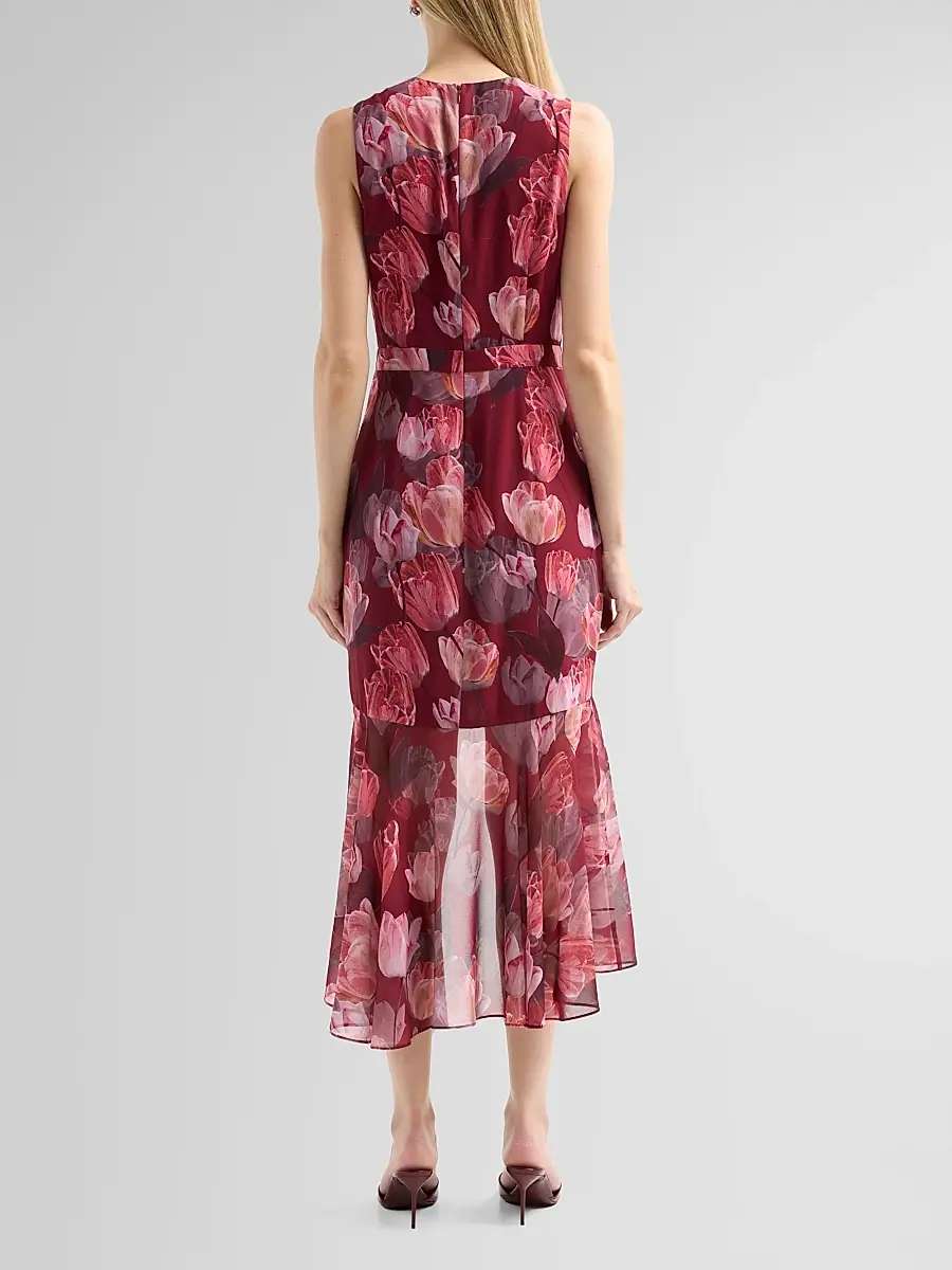Milly Women's Nanci Ruffled Floral V-Neck Midi Dress | Thumbnail 3 Milly Women's Nanci Ruffled Floral V-Neck Midi Dress | Thumbnail 3