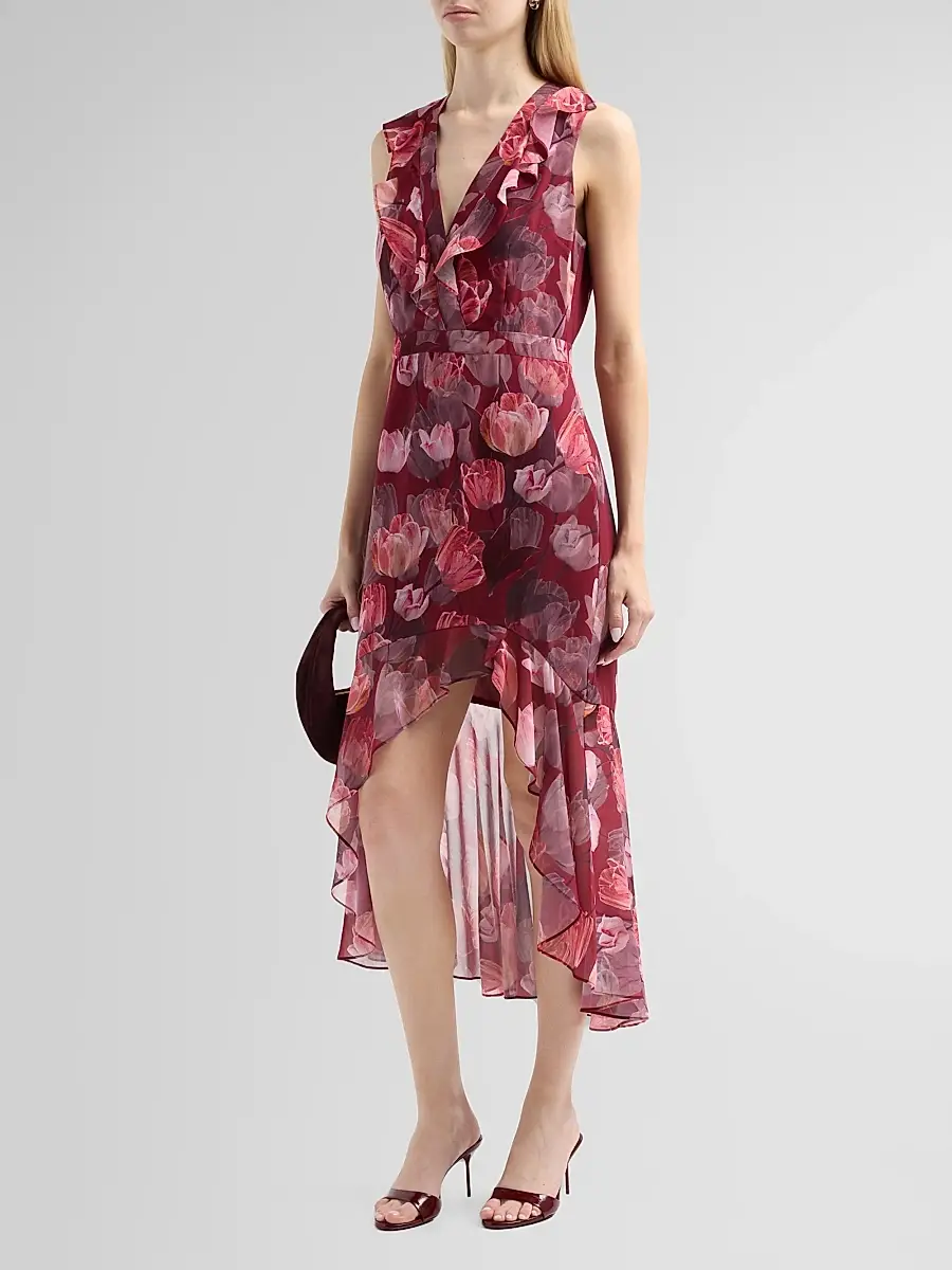 Milly Women's Nanci Ruffled Floral V-Neck Midi Dress | Thumbnail 4 Milly Women's Nanci Ruffled Floral V-Neck Midi Dress | Thumbnail 4