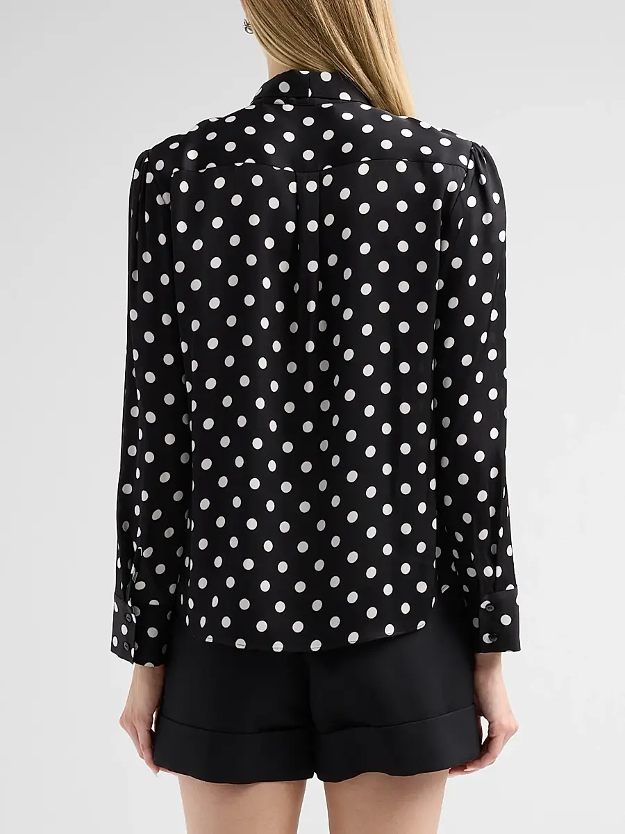 Milly Women's Polka Dot Stretch-Silk Tieneck Blouse | Thumbnail 3 Milly Women's Polka Dot Stretch-Silk Tieneck Blouse | Thumbnail 3