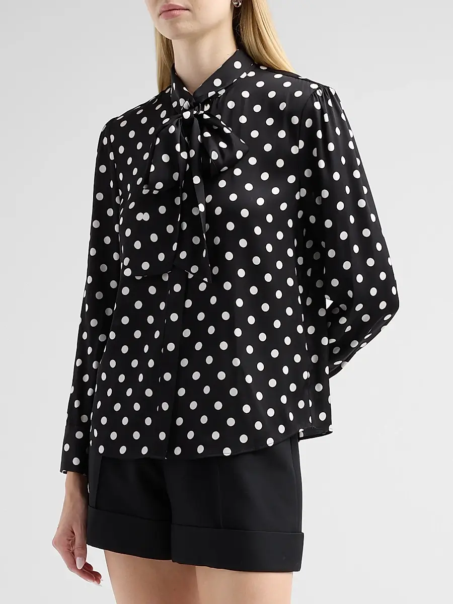 Milly Women's Polka Dot Stretch-Silk Tieneck Blouse | Thumbnail 4 Milly Women's Polka Dot Stretch-Silk Tieneck Blouse | Thumbnail 4