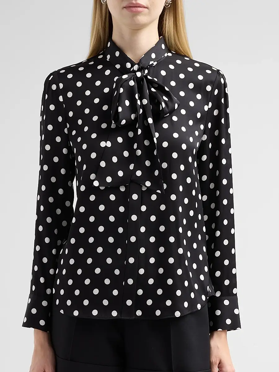 Milly Women's Polka Dot Stretch-Silk Tieneck Blouse | Thumbnail 5 Milly Women's Polka Dot Stretch-Silk Tieneck Blouse | Thumbnail 5