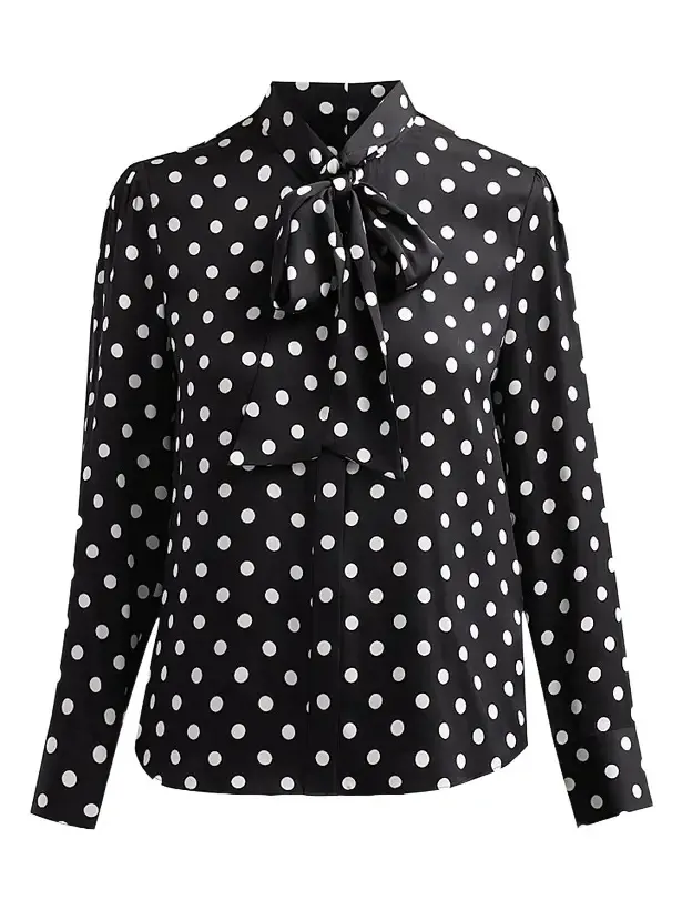 Milly Women's Polka Dot Stretch-Silk Tieneck Blouse