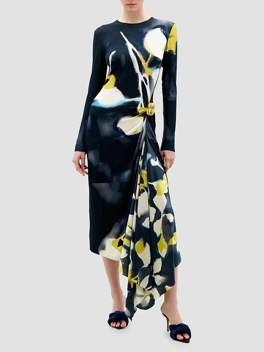 Silvia Tcherassi Women's Ananya Printed Draped Midi Dress | Thumbnail 2 Silvia Tcherassi Women's Ananya Printed Draped Midi Dress | Thumbnail 2