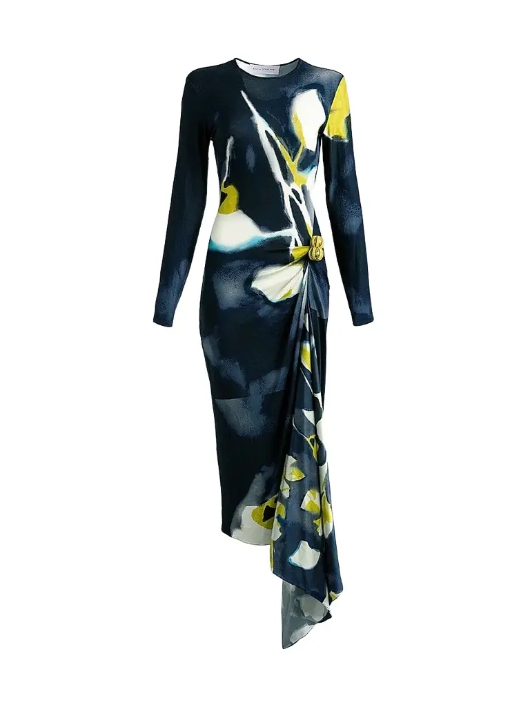 Silvia Tcherassi Women's Ananya Printed Draped Midi Dress - Navy | Image 1 Silvia Tcherassi Women's Ananya Printed Draped Midi Dress - Navy | Image 1